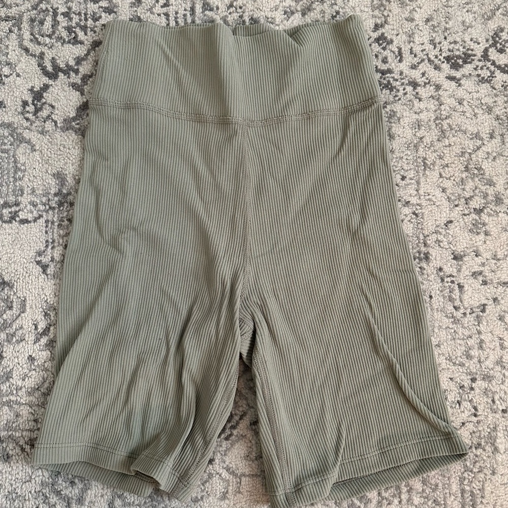 Abercrombie Sage Green Ribbed Biker Shorts